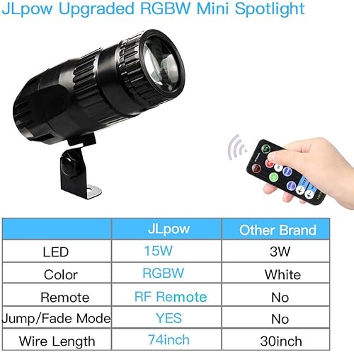 Miniatura 3 de Luz Pinspot con control remoto, foco de bola de espejo súper brillante, mini 15 W RGBW LED Spot Lights Iluminación efecto escenario, mejor para DJ,