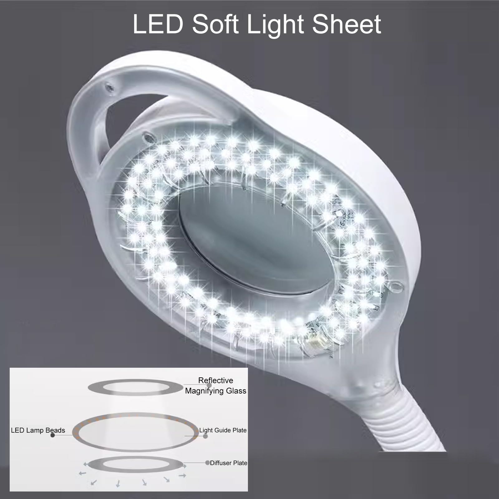 Lampe d'Examen Chirurgicale Mobile, Lampe Chirurgicale Flexible À Col de Cygne avec Loupe 8X, Luminosité Réglable en Hauteur pour Consultation Externe
