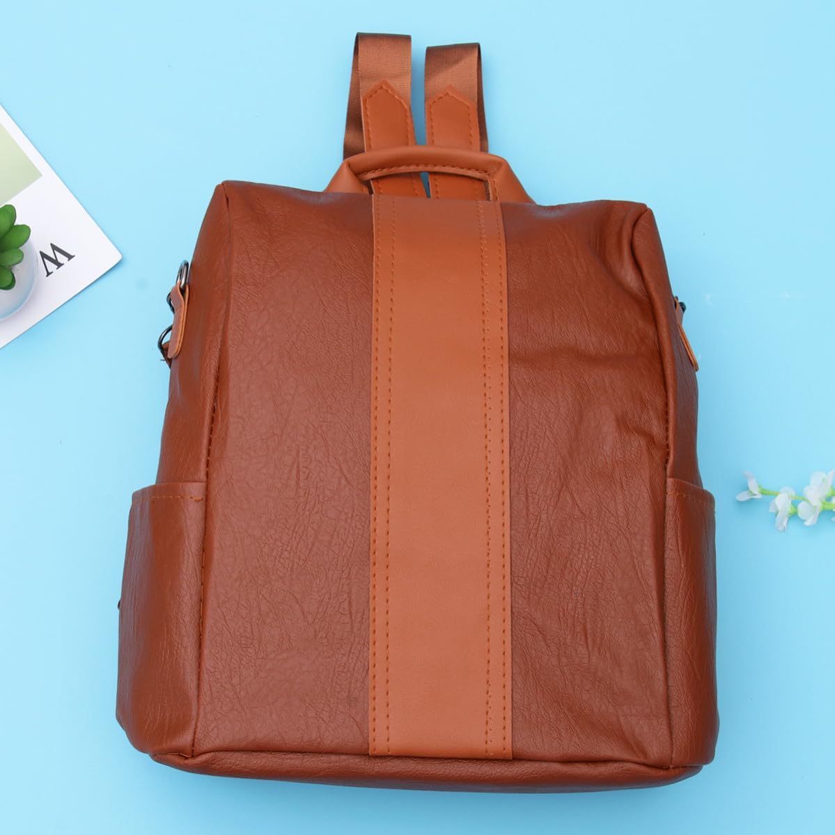 Baluue Women Brown Leather Backpack Large Capacity with Anti Theft