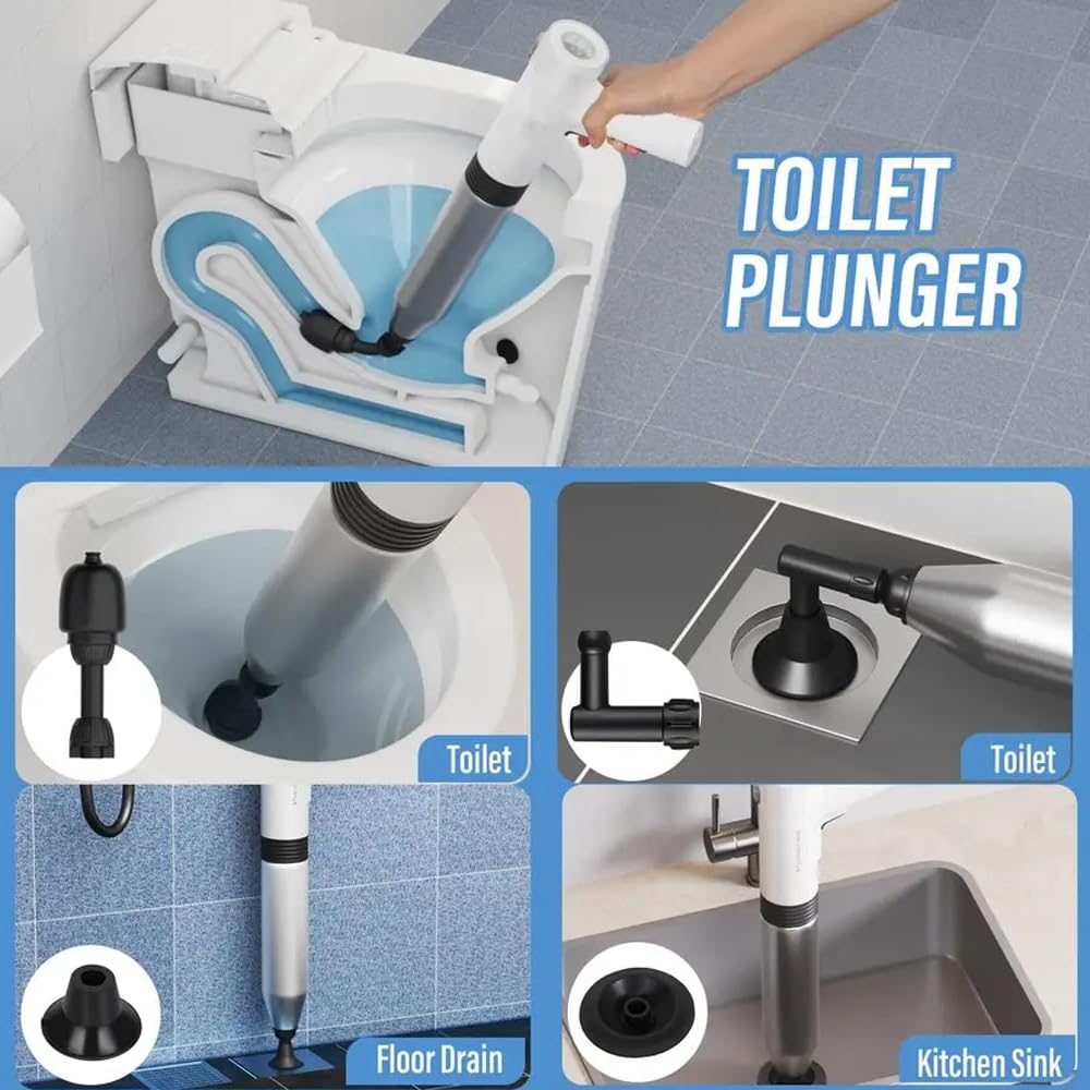 Desatascador Tuberias Profesional,Desatascador Wc,Limpiador Eléctrico De Tubos,Limpiador De Alta Presión Para Tubos,Limpiador De Conductos a Aire Comprimido Para Lavabo,Wc,Baño,Ducha y Cocina