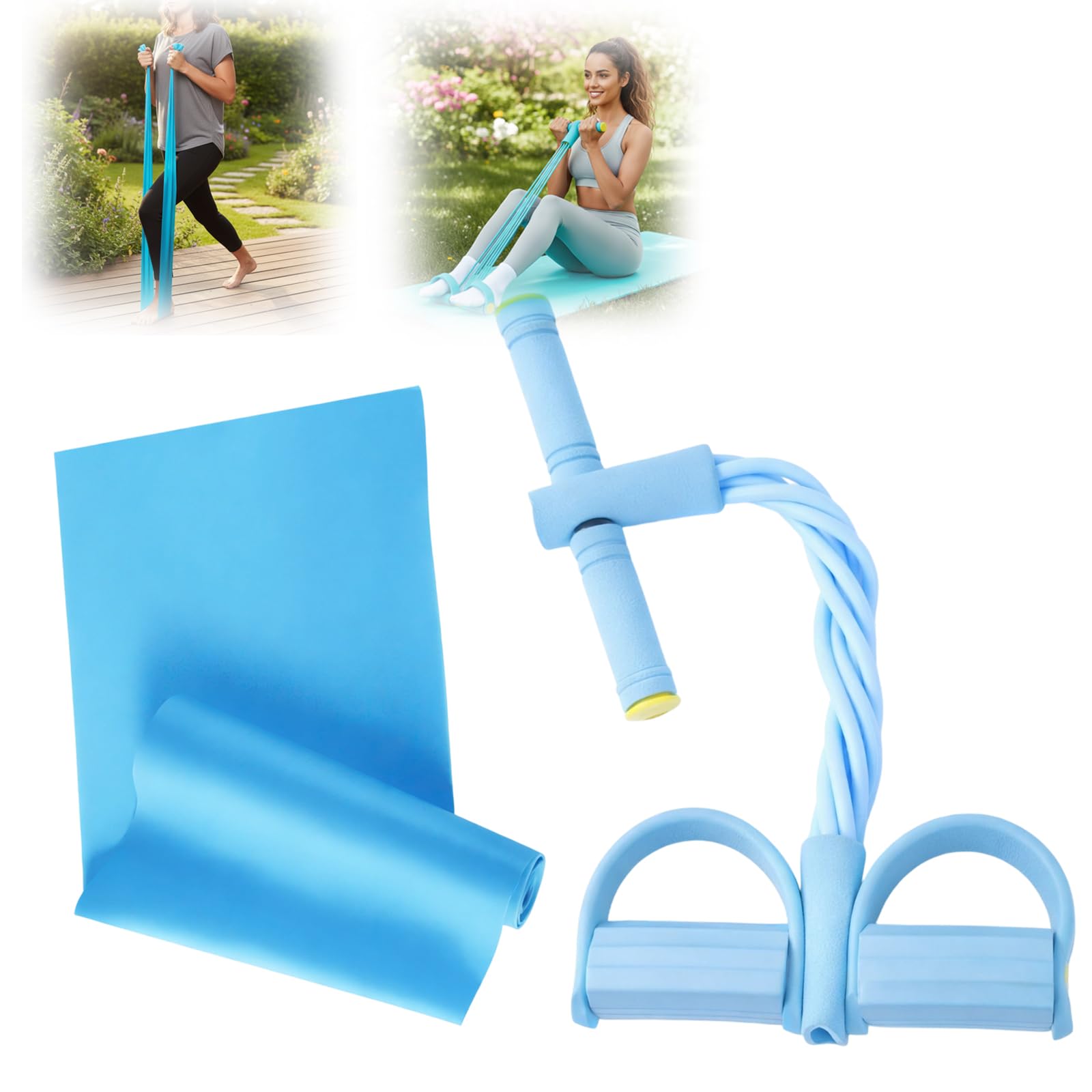 Resistance Bands with Handle, Exercise Equipment for Home Use, 6-Tube Elastic Pull Rope Foot Pedal Resistance Bands for Women, Sit Up Exercise Equipment, Abdominal Waist and Leg Exerciser (Blue)