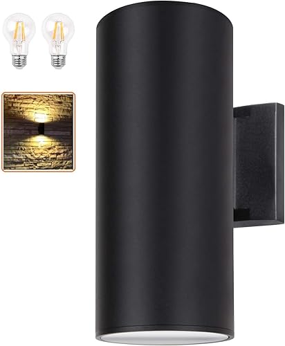 ZUUKOLE - Lámpara de pared para exteriores, con certificación ETL, 2 bombillas incluidas, diseño de cilindro de montaje en pared impermeable de ZUUKOLE - Lámpara de pared para exteriores, con certificación ETL, 2 bombillas incluidas, diseño de cilindro de montaje en pared impermeable de