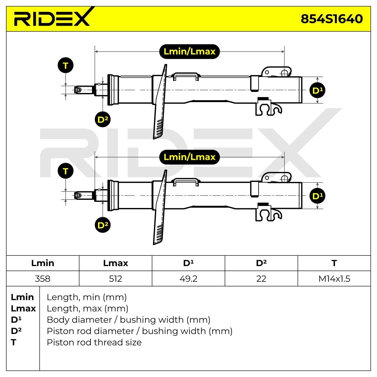 RIDEX 854S1640 2x Ammortizzatore Anteriore Compatibilità con VW Polo Hatchback 6R1, 6C1