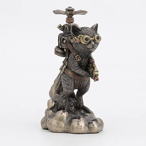 Veronese Design Estatua coleccionable de animales de hélice de gato Steampunk de 5 1/2 pulgadas de alto, estatua de resina bronceada fundida en frío