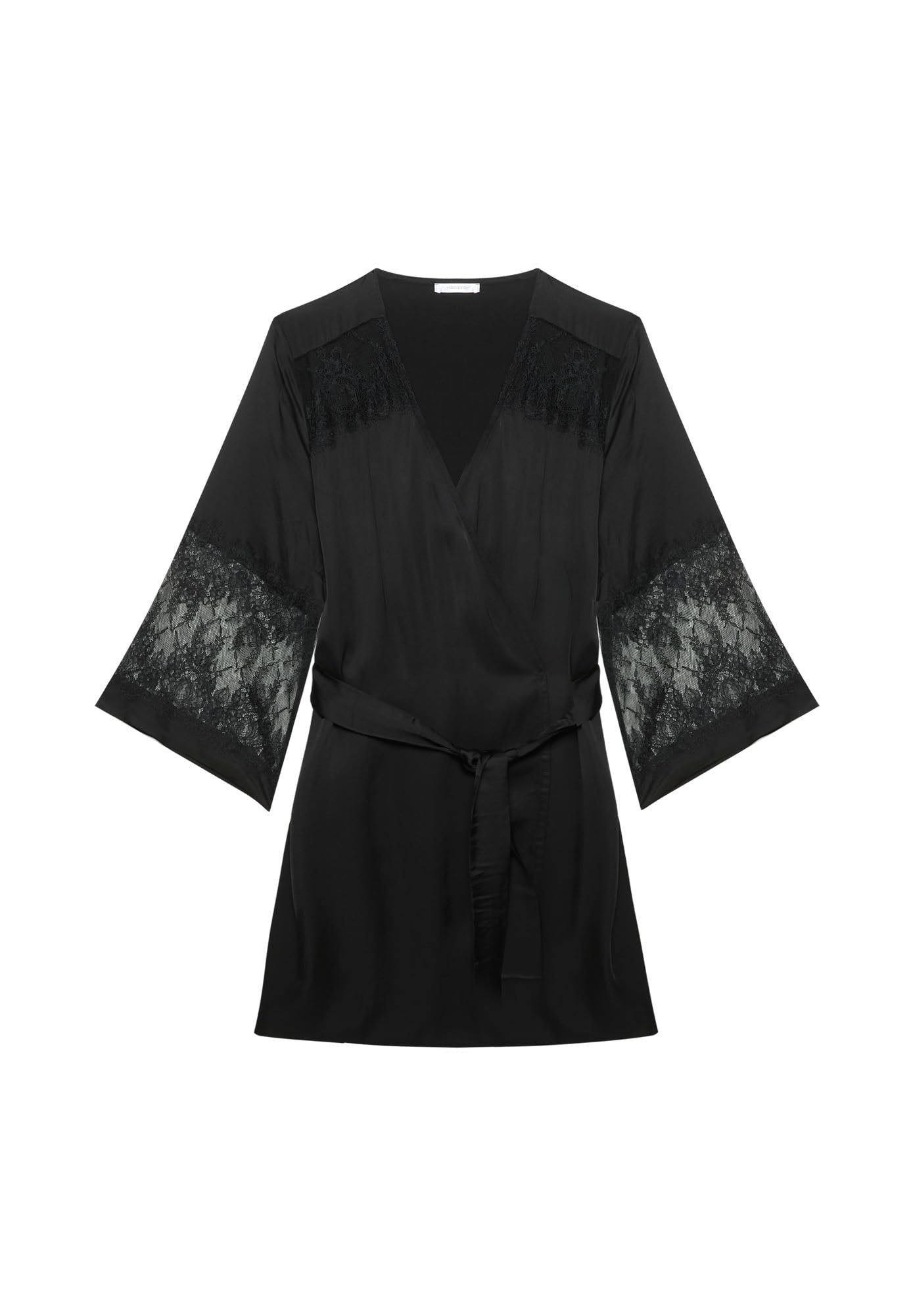 YAMAMAY, Kimono in Raso e Pizzo, Desire, Nero, Donna