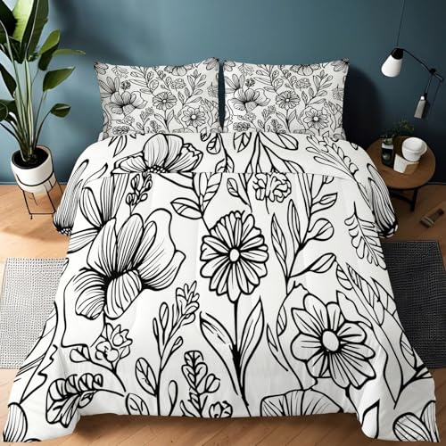 Edredón Nórdico Blanquecino Reversible 4 Estaciones, Edredón Cama 150 sin Funda Minimalista Bohemio Floral Hoja Suave Matrimonial de Microfibra - Juego de Cama Estampado Niños Niñas 220 x 240 cm
