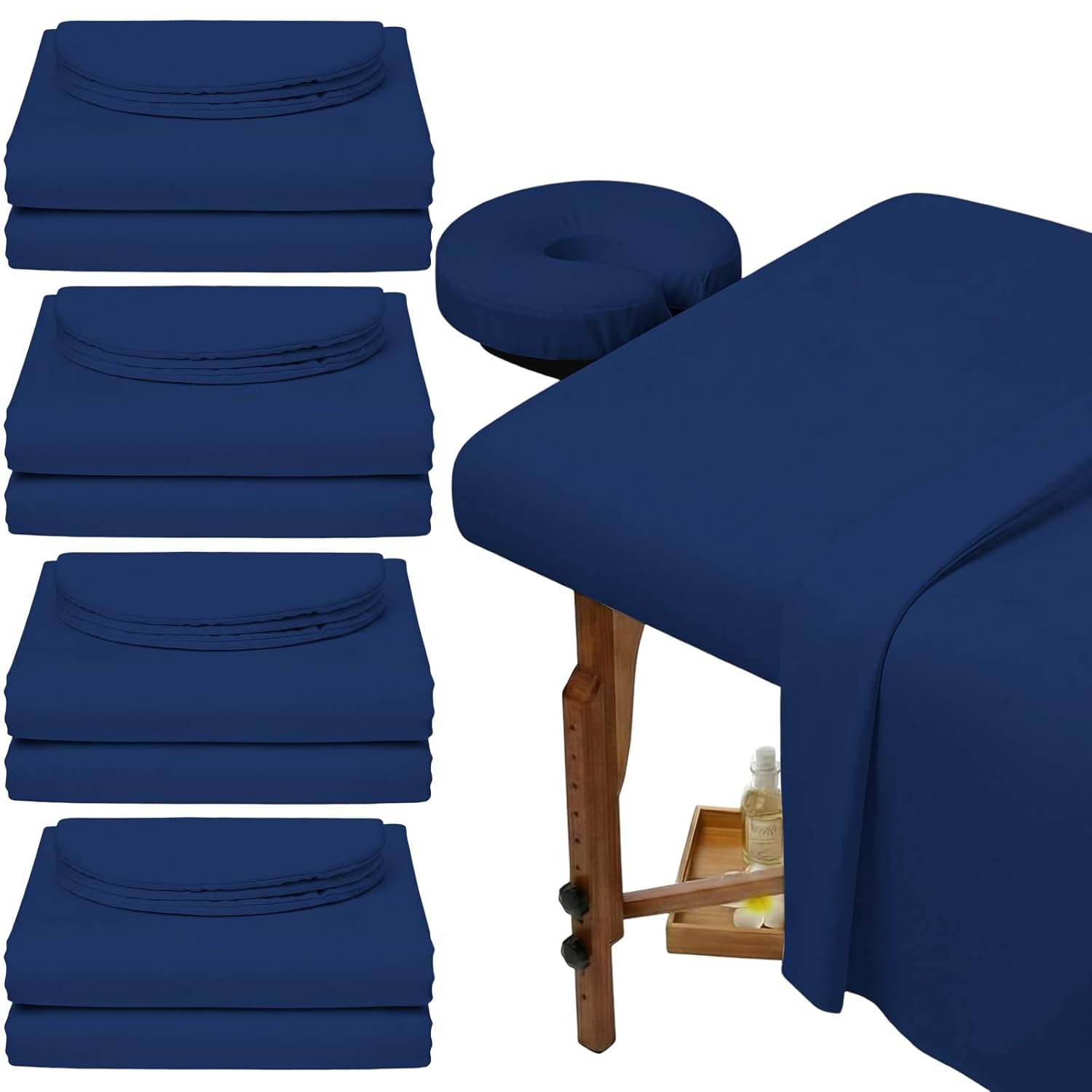 Oudain 4 Sets 3 Piece Soft Microfiber Massage Table Sheets Set Bulk Includes Massage Flat Sheet and Fitted Sheet and Face Rest Cover(Dark Blue)