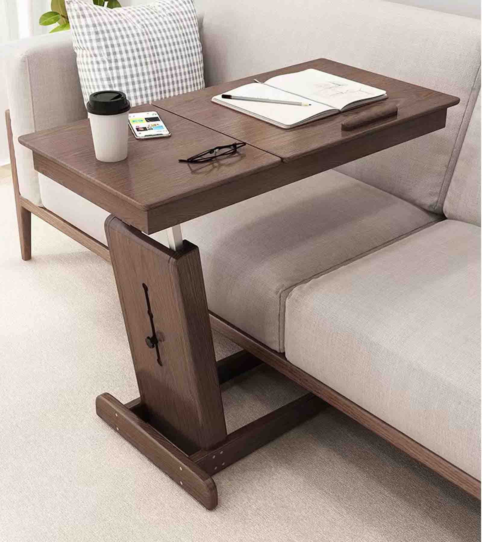 Mesa de Cama con Ruedas,Mesita de Noche,Mesa para computadora portátil de Madera Maciza,Escritorio Plegable para Cama elevadora móvil,Uso médico hospitalario y doméstico (Brown)