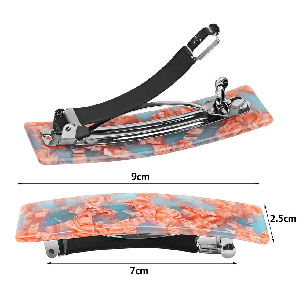 4 Pcs Tortoise Shell Hair Barrettes, French Design Rectangular Hair Barrettes Automatic Hair Clip for Medium Hair