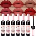 evpct 6Pcs Wine Bottle Lip Tint Stain 6 Colors Waterproof Red Matte All Day Liquid Lipstick Lip Gloss Sets for Women Magic Lipstick 24 Hours Original labiales magicos 24 horas originales Peel off 03