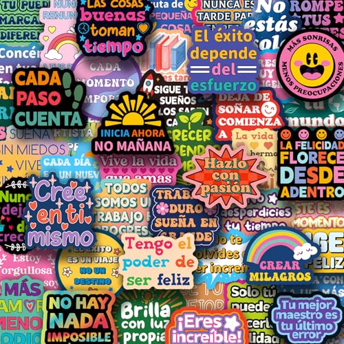 200PCS Spanish Motivational Stickers, Positive Affirmation Stickers | No Repeats, Inspirational Decals for Students Kids Teens, For Water Bottle Laptop Scrapbook Classroom