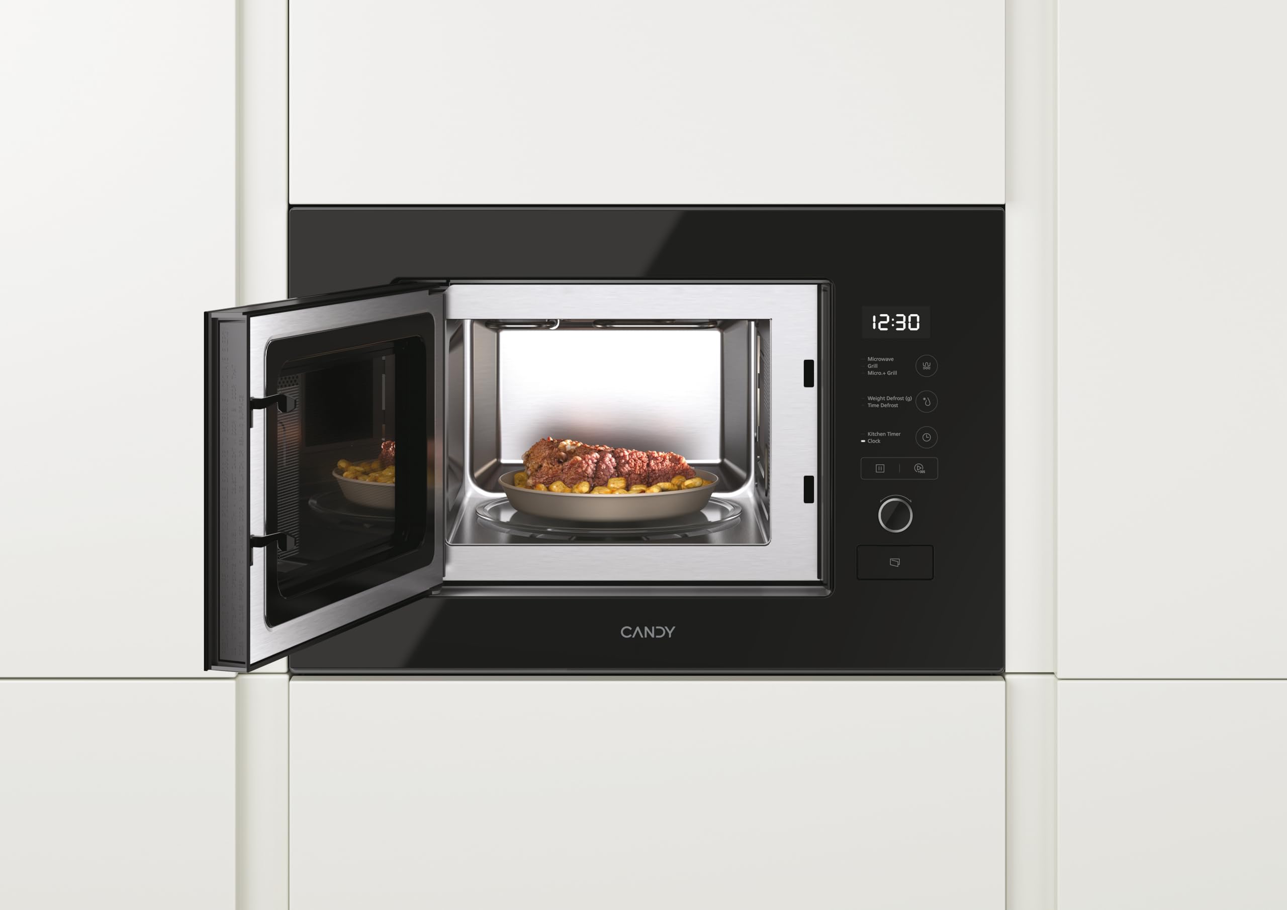 Candy MICG20GDFB Einbau-Mikrowelle I Volumen: 20 Liter I Mikrowelle: 800W, Grill: 1000W I schwarzes Glas
