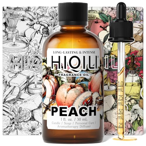 Image of HIQILI Peach Fragrance Oil for Home Diffuser, Body Spray - 1 Fl Oz | DIY Candle, Linen & Room Freshener Spray Making, Long-Lasting Scent Juicy Fruit Scent, Pet Safe, Graduated Dropper Included