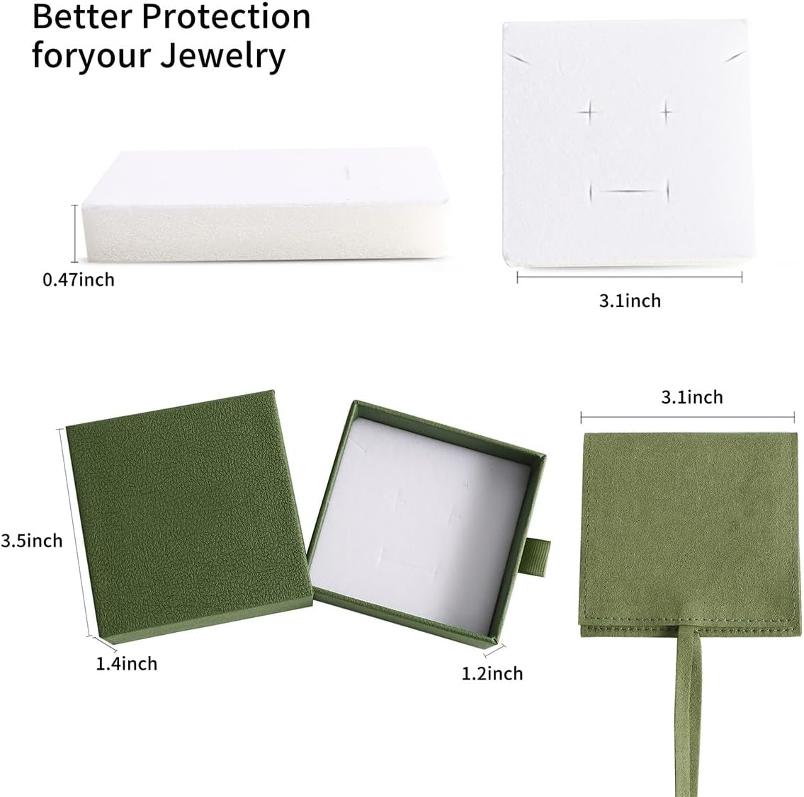 20 Pieces Jewelry Gift Box Square Cardboard Jewelry Box with Microfiber Jewelry Bag Envelope Jewelry Storage Bag (Green No Logo) image 2