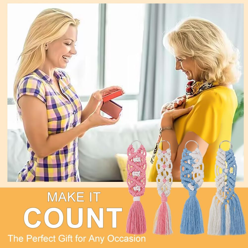 ACRNIGHEET 8 Set Macrame Keychain Kit Two Color Mix Boho Macrame Keychain for Adults Beginners Macrame and Knotting Craft Supplies with Instruction for Car Key Purse Phone Wallet Bag Charm - Image 6