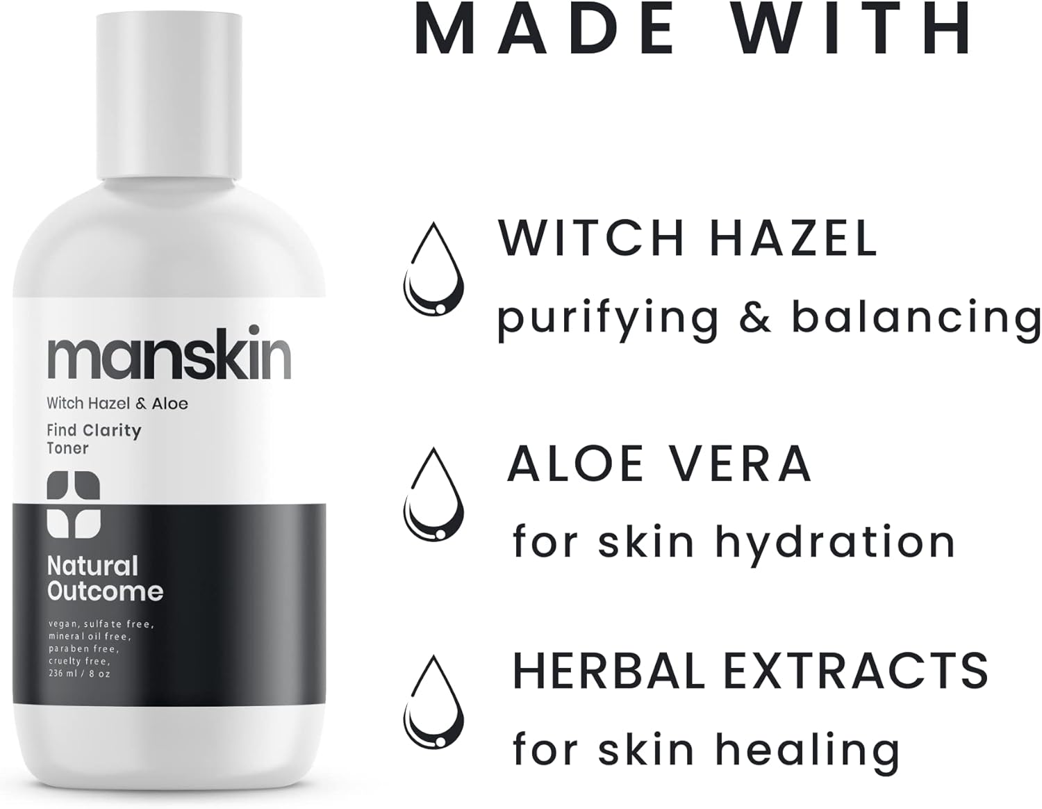 Natural Outcome Man Skin Face Toner | Natural Daily Toner Enhances Men Facial Complexion | Pore Cleansing Facial Astringent with Witch Hazel & Aloe Vera for All Skin Types | 8 Oz : Beauty & Personal Care