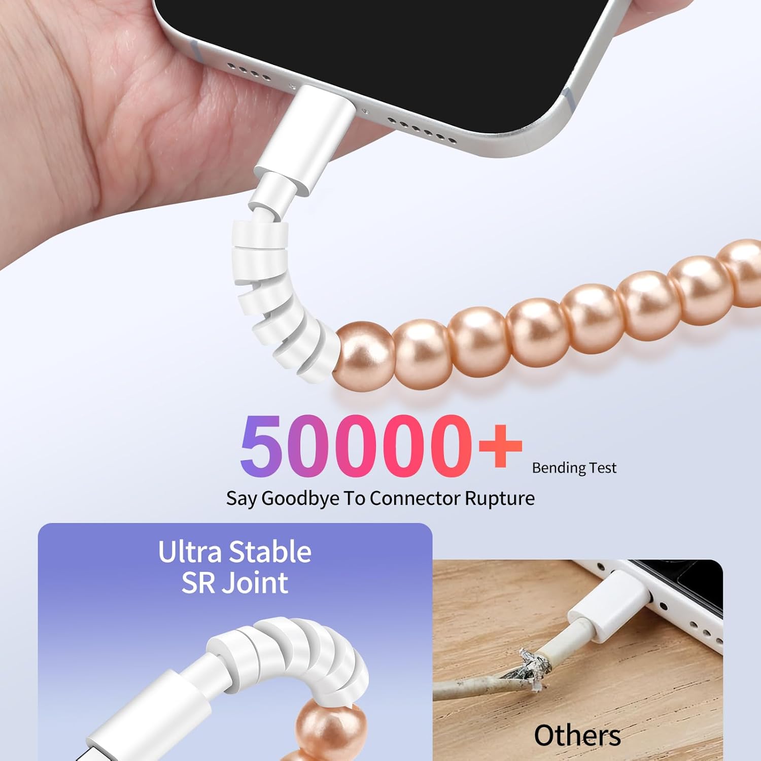 SAMONPOW USB C to USB C Cable 60W Type C Fast Charging Beaded 3.3FT USBC Cable Charger Cord for iPhone 17 16 15 Pro Max 17 Air, for Samsung Galaxy S25 S24 S23 and More, Champagne Gold Color - Image 5