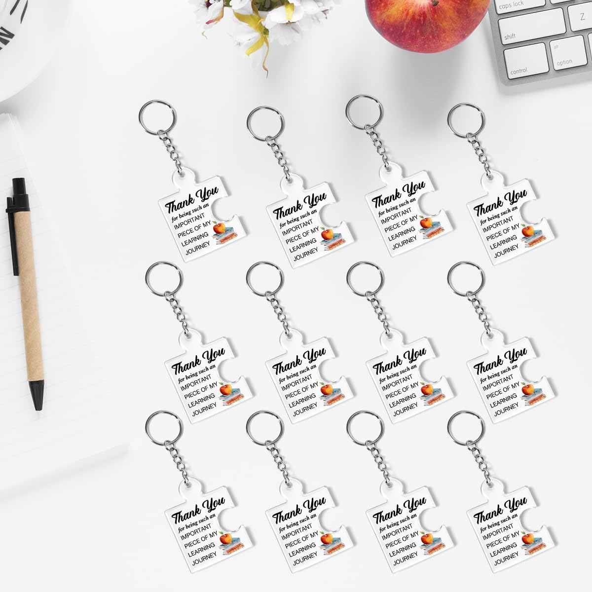 Teacher Appreciation Gifts in Bulk, 12 Pcs Teacher Keychain from Students, Thank You Graduation Thanksgiving Day Christmas Gifts for Women Teachers Friends Classmate Acrylic Puzzle Piece Keychains - Image 6