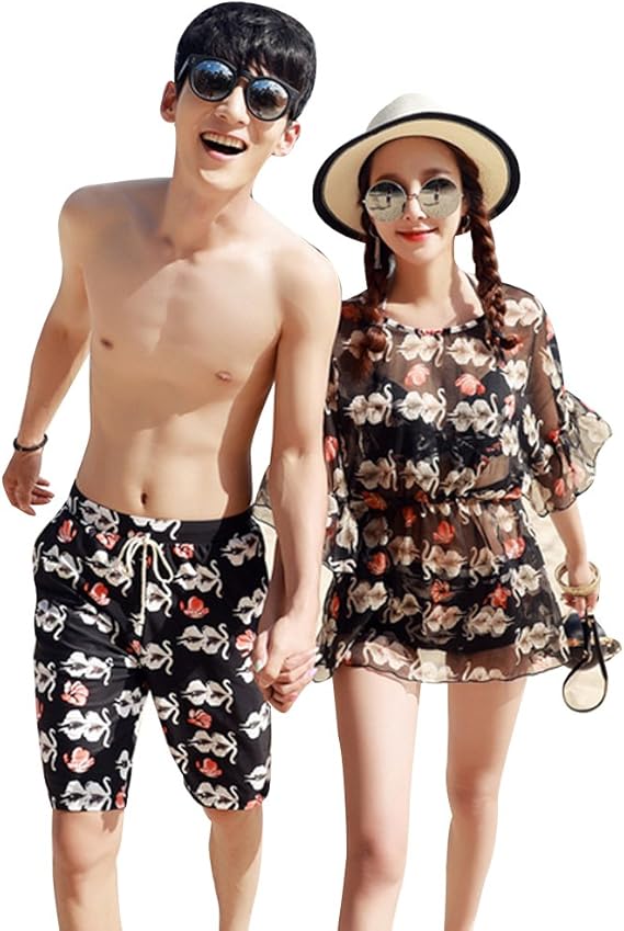 Amazon Co Jp ビキニ ペア 水着 ペアルック カップル 人気 水着 レディース 体型カバー 4点セット ペアルック カップル レディース M メンズ L ファッション