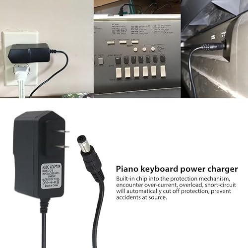 Miniatura 7 de Adaptador de 9.84 pies y 12 V, cable de alimentación para teclados Yamaha P125, P128, YDP103, YDP143, KBP1000, KBP2000, DGX660, DGX 650, MM6,