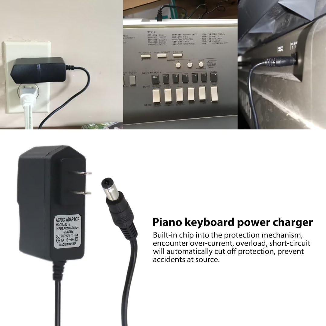 1x 12V Keyboard Power Adapter for Yamaha PA-3 PA-3B PA-3C PA-40 PA-5 PA-5C Adapter for Yamaha Keyboard P105, P115, P121, P125, P128, 3M Long Cord, Black by Acupress