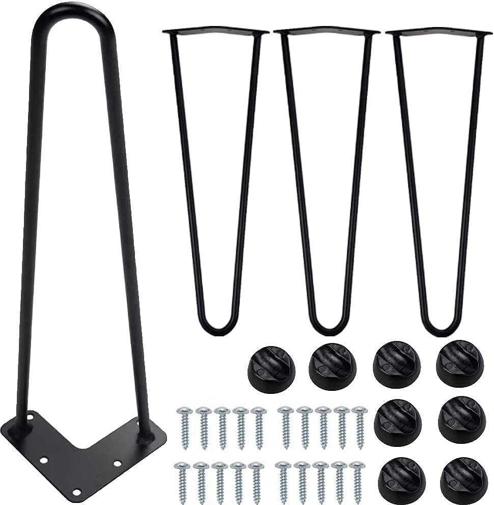16'' Hairpin Table Legs, DIY U-Shaped Varnish Metal Coffee Table Legs Set 4 for Home Projects with 8 Anti-Slip Hairpin Sturdy Anti-Slip Black Furniture Legs for Desk Nightstand