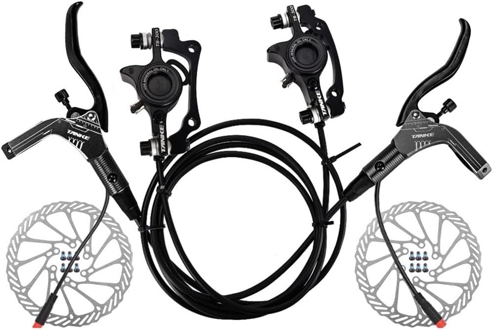 EBike Hydraulic Disc Brake Set Hydraulic Disc Brakes Road Bike Sets Mountain Bike Front&Rear Set w/Floating Disc Hydraulic Disc Brake Caliper Lever (Black)