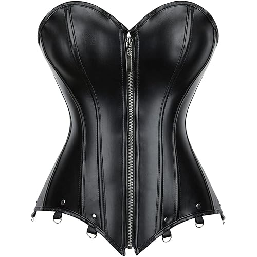 Corsets for Women Plus Size Faux Leather Steampunk Corset Top Zipper Bustier