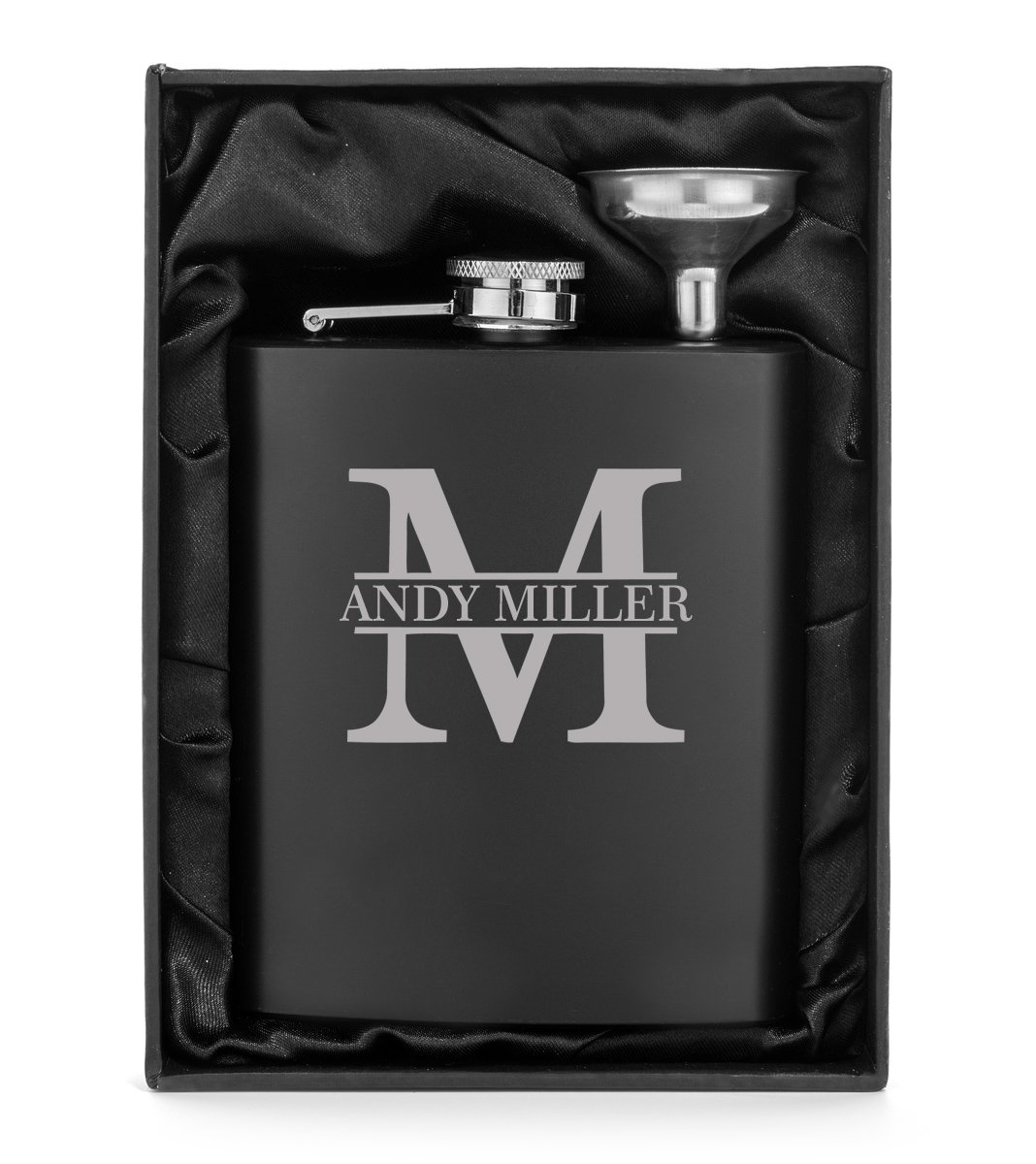 Custom Initial Flask Funnel Gift Box Set Engraved 7oz Matte Black Stainless Steel Hip Flask Personalized