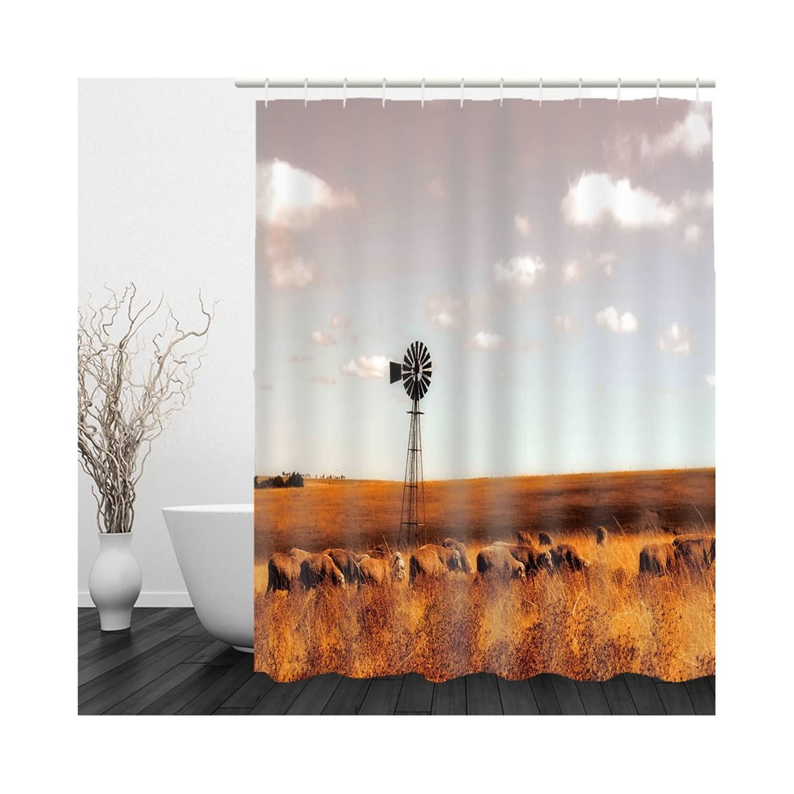 Lindas cortinas de ducha, cortina de ducha de tela, color marrón, 60 x 80 pulgadas, cordero naranja, decoración moderna, baño, bañera