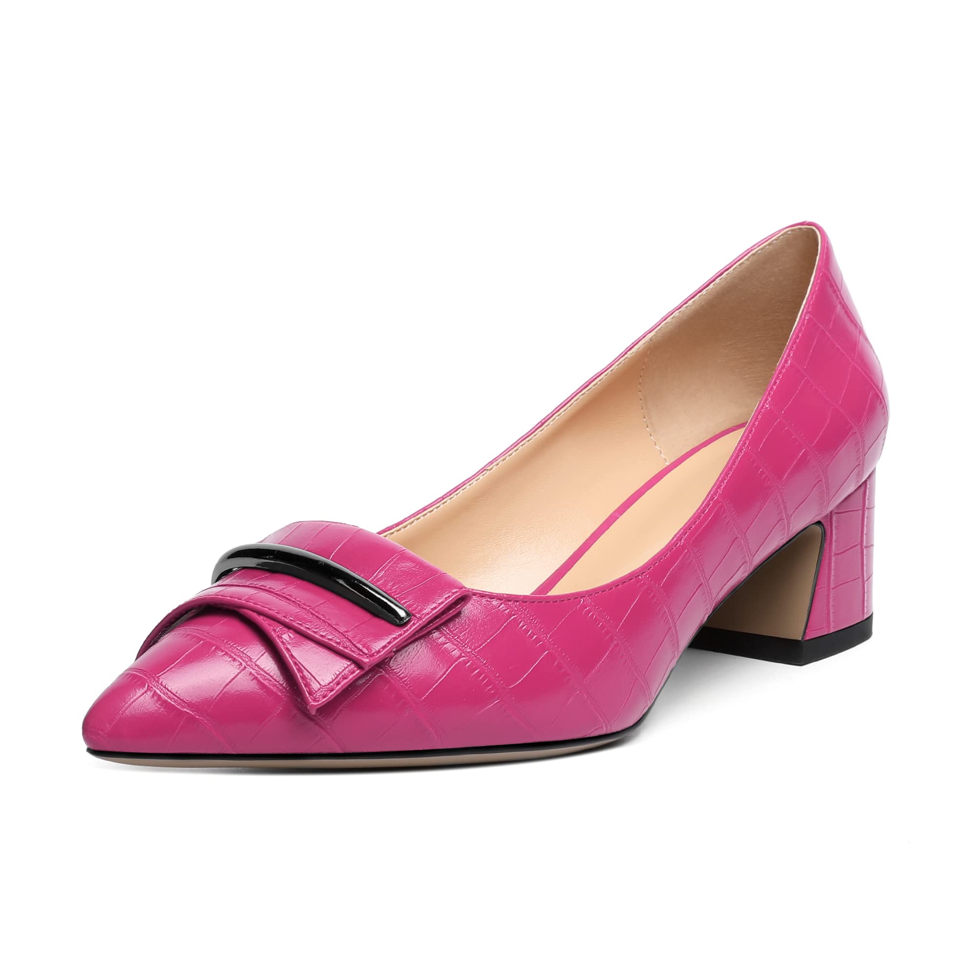 Elashe Women Block Heel Pumps|Pointed Toe Court Shoes|Buckle Design Mid Block Heels|Slip on Heeled Shoes|Elegant Office Ladies Business Pump Shoes