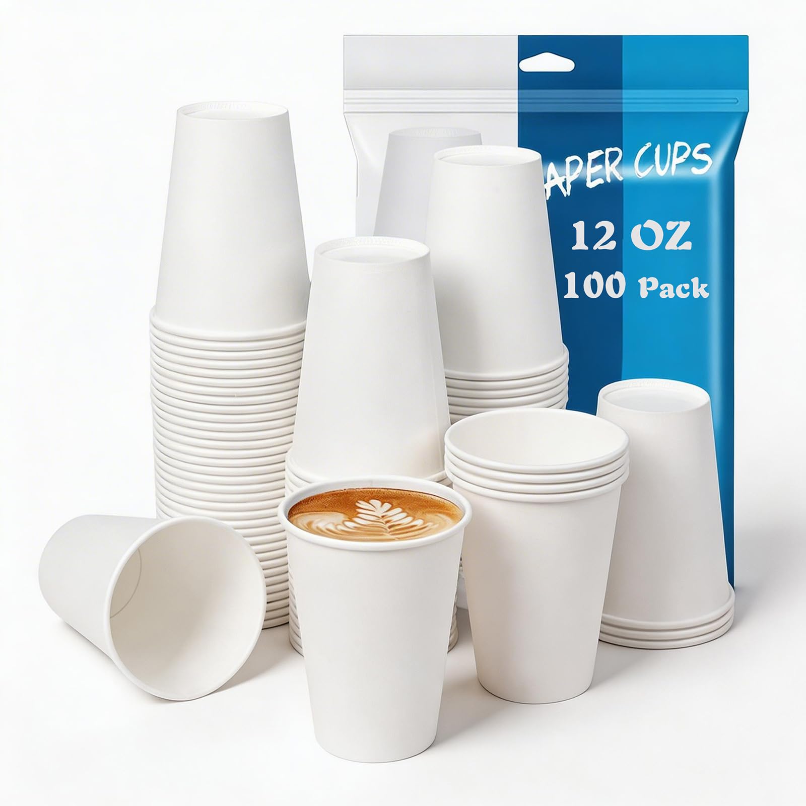 MOUMOULIFE Bicchieri di carta usa e getta da 350 ml (confezione da 100), bicchieri di carta per caffè caldo, a prova di perdite, extra spessi, ideali per casa, ufficio, bar, colore: bianco