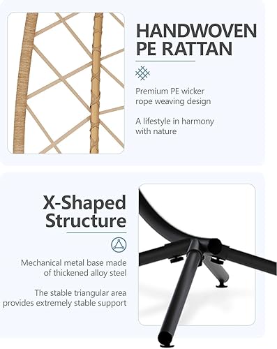 Miniatura 7 de SWITTE Silla colgante con forma de huevo con soporte, silla colgante con forma de huevo para exteriores con reposapiés, silla de hamaca para patio