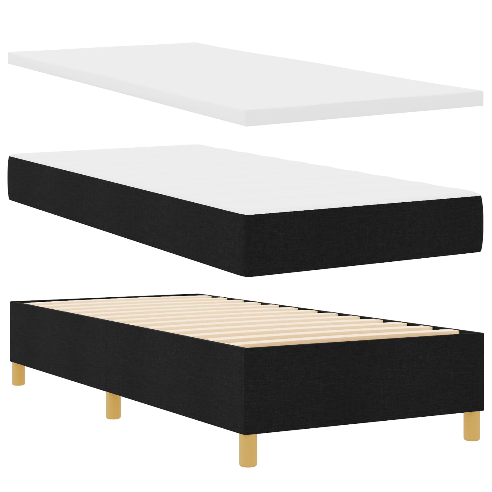 vidaXL Cama Box Spring colchón y Banco Negro 100x200 cm Tela