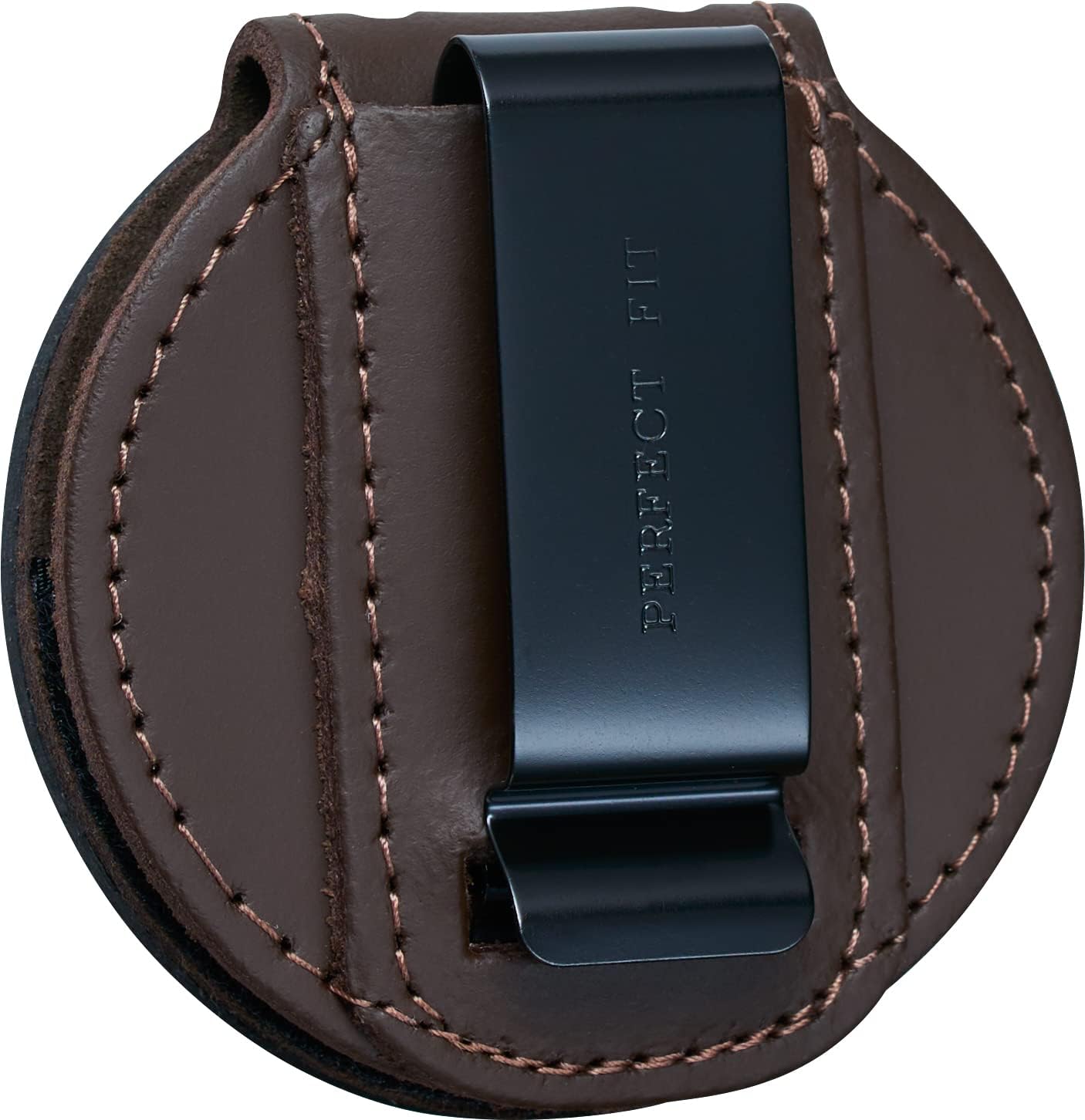 US Marshall Service Round Belt Clip Badge Holder and Chain 2 1/4 inch Circle Cutout Law Enforcement Badge Holder (Cutout 281) Brown Leather