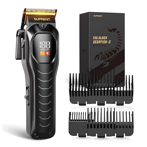 SUPRENT Kit de corte de pelo recargable para hombre con pantalla LED, cortadora de pelo inalámbrica para uso doméstico y barberos (negro)