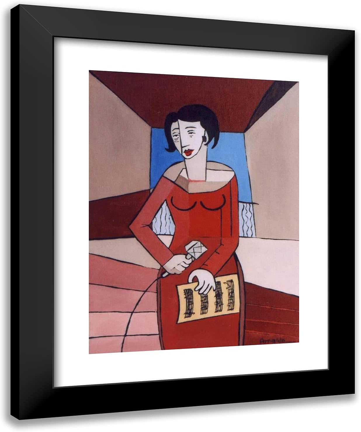 ArtDirect Gris, Juan 20x24 Gold Ornate Framed Art Print with Double Matting Titled: Woman With Mic