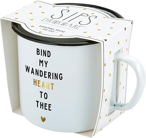 Creative Brands Faithworks - Sips - Taza esmaltada blanca, 24 onzas, corazón errante