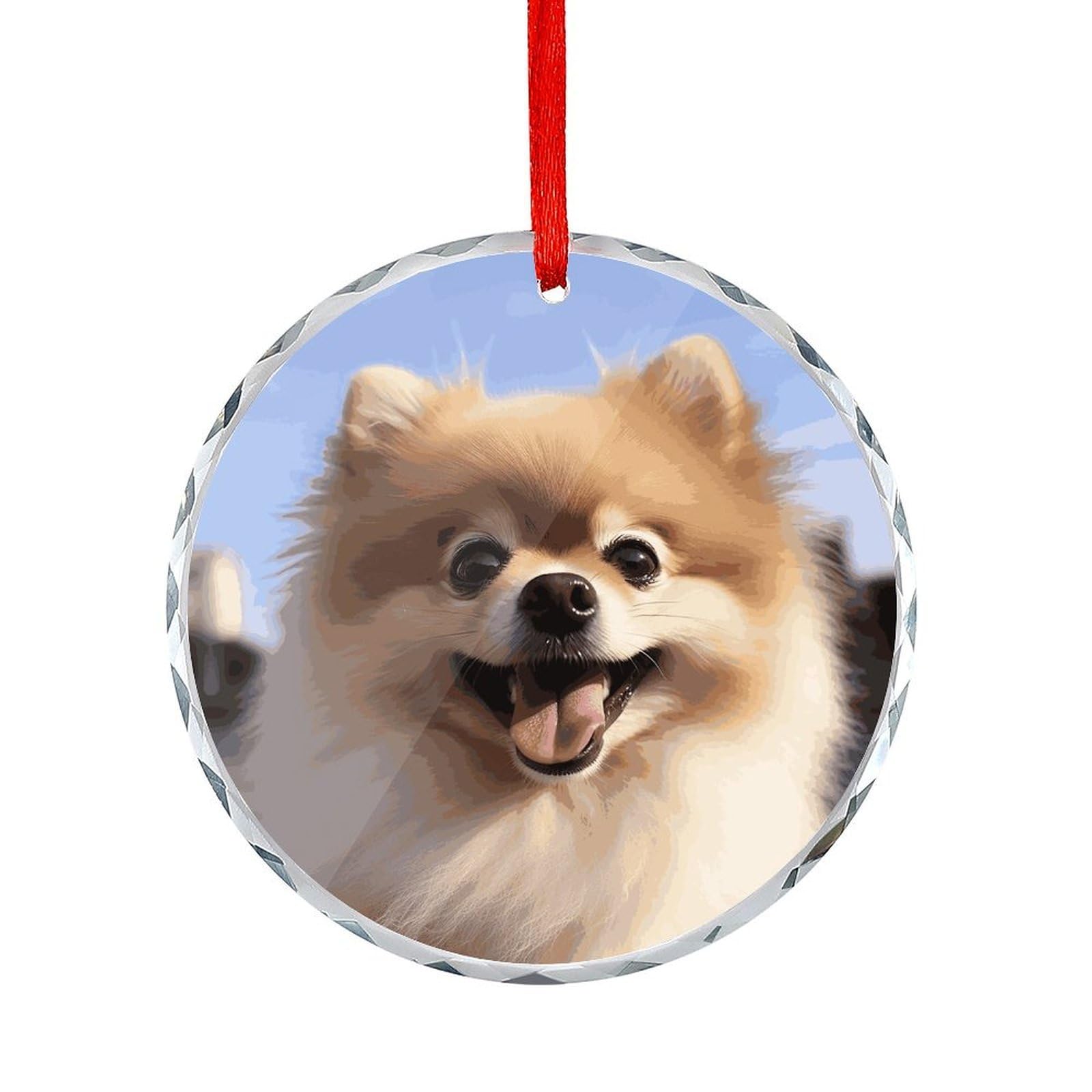 Btcowzrv Style Happy Pomeranian Round Ornament Hanging Pendant Decor