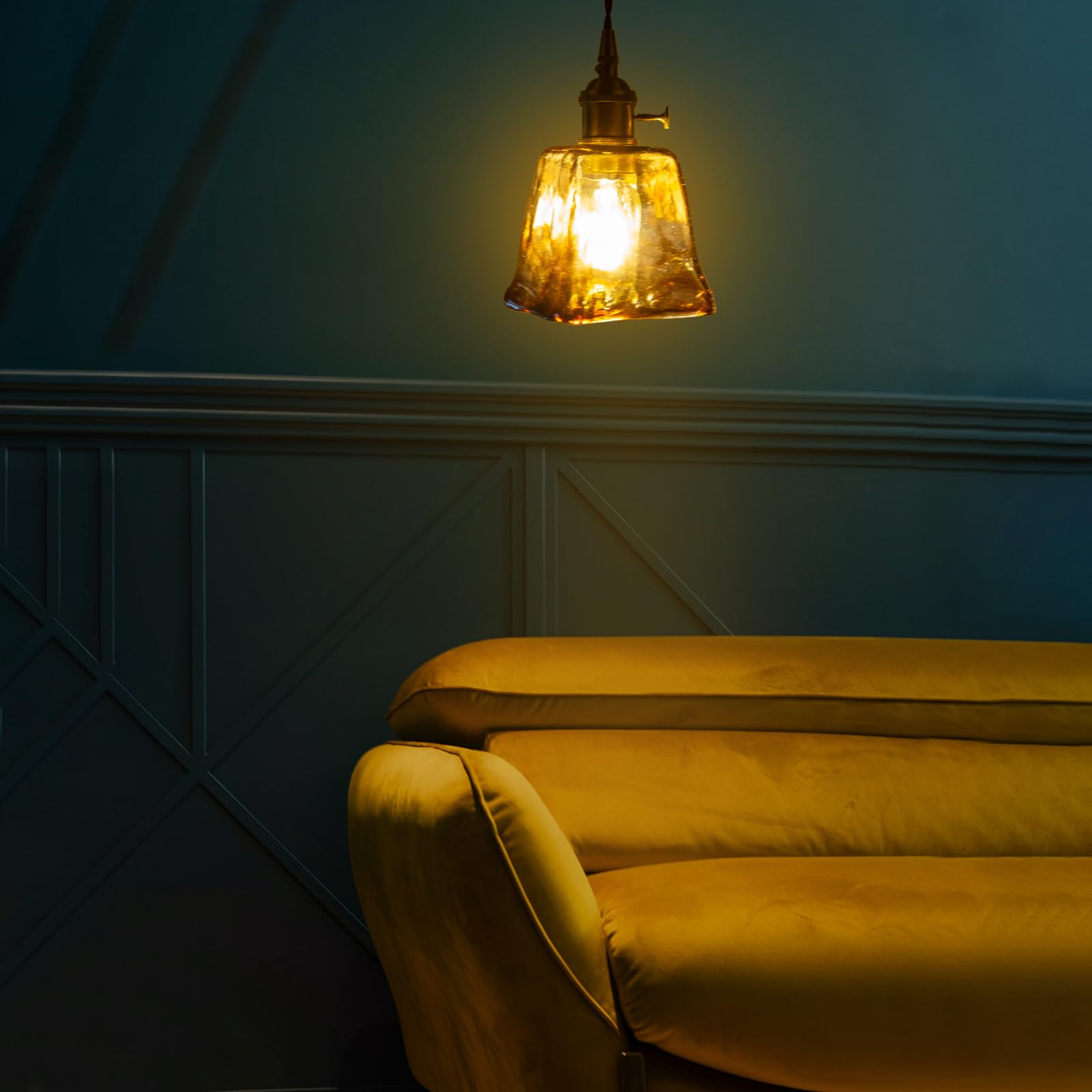 Chrasy E27 Moderne Lampada a Sospensione in Vetro Trasparente Lampada Loft Lampadario Vetro Strutturato Ottone per Isola Cucina Sala Da Pranzo