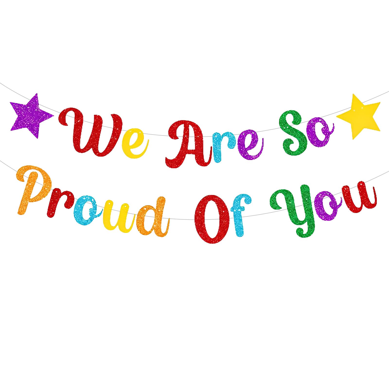 We Are So Proud of You Banner, Colorful Glittery Congratulations Banner, Graduation Decorations, Hanging Garland for Graduation Retirement Grad Party Decor Supplies (Pre-Strung)