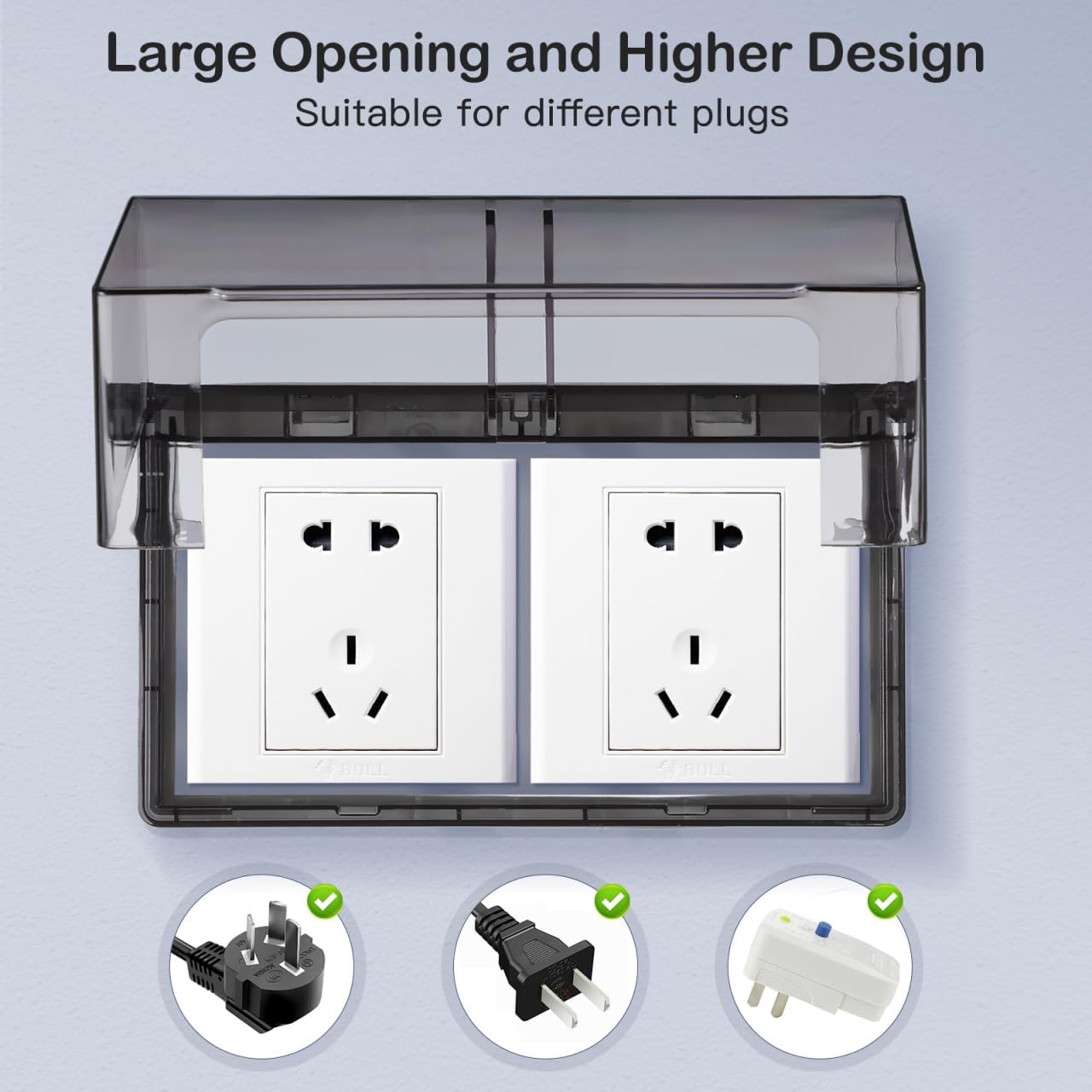 Cabilock Outdoor Outlet Cover Waterproof IP66, Single Gang Weatherproof Plug Case with Flip Lid, No-Drilling Self-Adhesive Socket Protector, Childproof Electrical Box for Bathroom, Kitchen and Patio,
