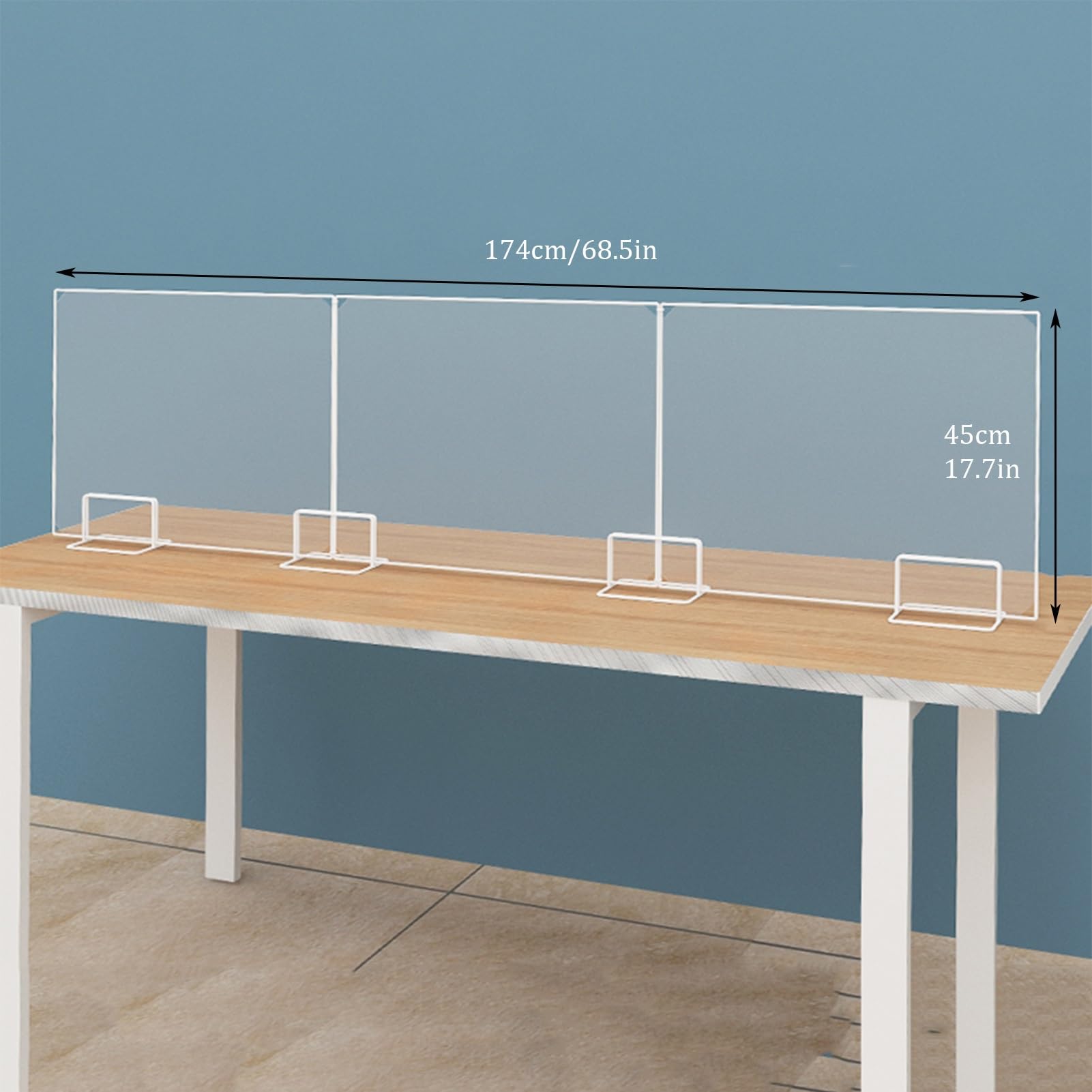 Schermo divisorio Portatile per scrivania, 174x45 cm, Trasparente, con Base, Ideale per postazioni di Lavoro, ristoranti e uffici Domestici.