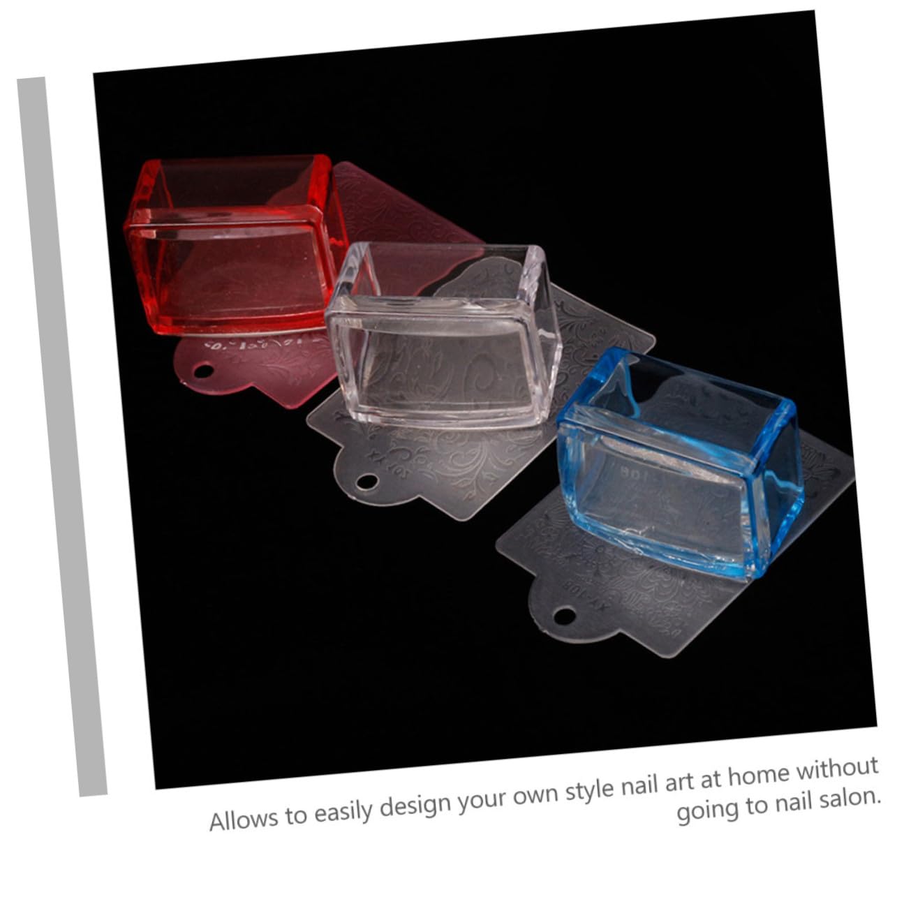 VALICLUD 3Pcs Nail Art Stampers Transparent Rectangular Manicure Stamping Tools DIY Nail Polish Transfer at Home Salon