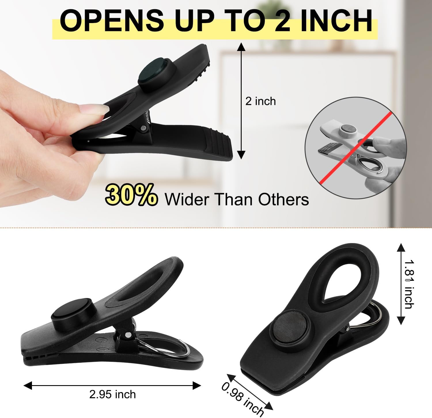 TACGEA Chip Clips, Magnetic Chip Bag Clips for Food Storage, 12 Pack, Black image 2
