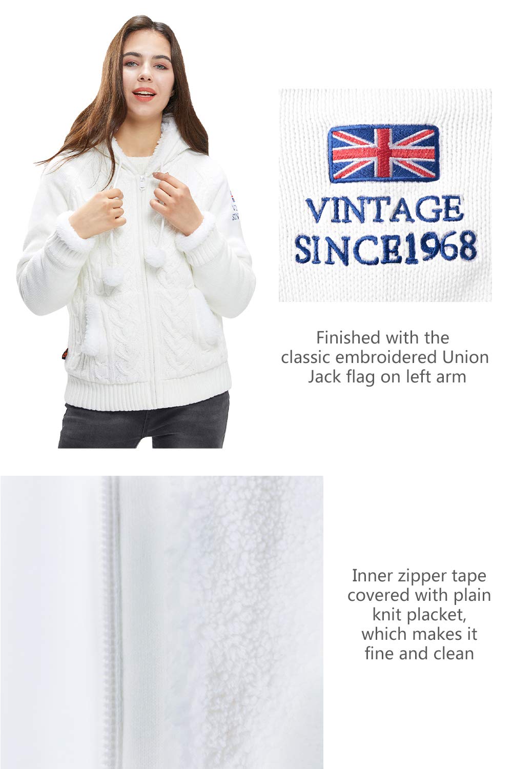 Extreme Pop Chaqueta de Punto con Capucha para Mujer, cárdigan con Cremallera, suéteres, Chaqueta de Invierno con Forro Polar cálido con Sherpa XS-XL UK Stock