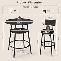 Vista 2 de Juego de mesa redonda de bar de 4 piezas de 28.9 pulgadas, juego de 3 taburetes de bar, mesa de bar de cocina negra, mesa de desayuno