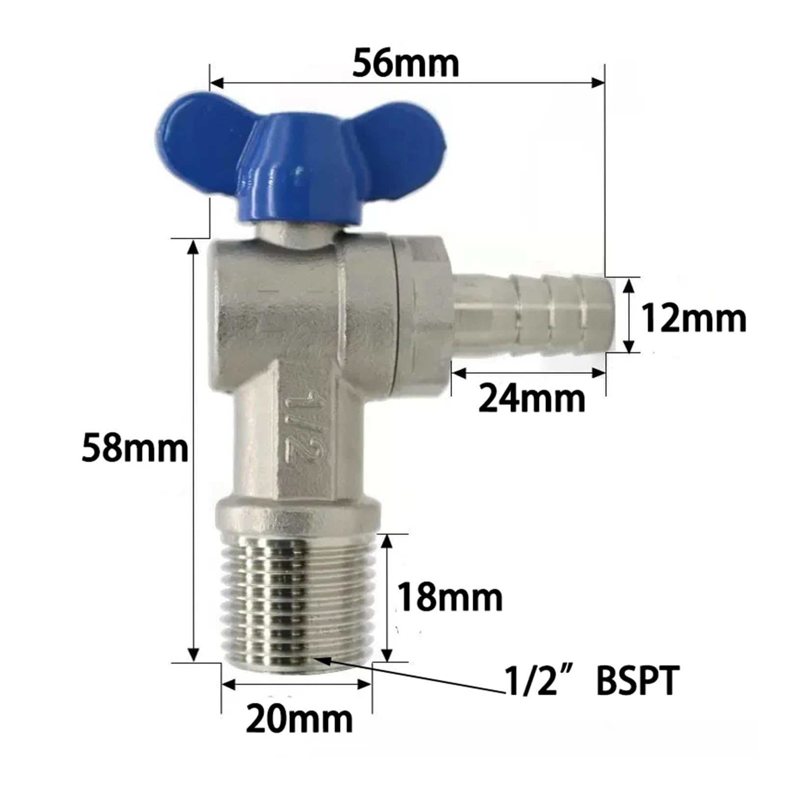 DEBLAN Zawór kulowy 1/5.1 cm B-S-P-T Adapter 12 mm Sprzęt Zawór kątowy klasy sanitarnej (typ 3)