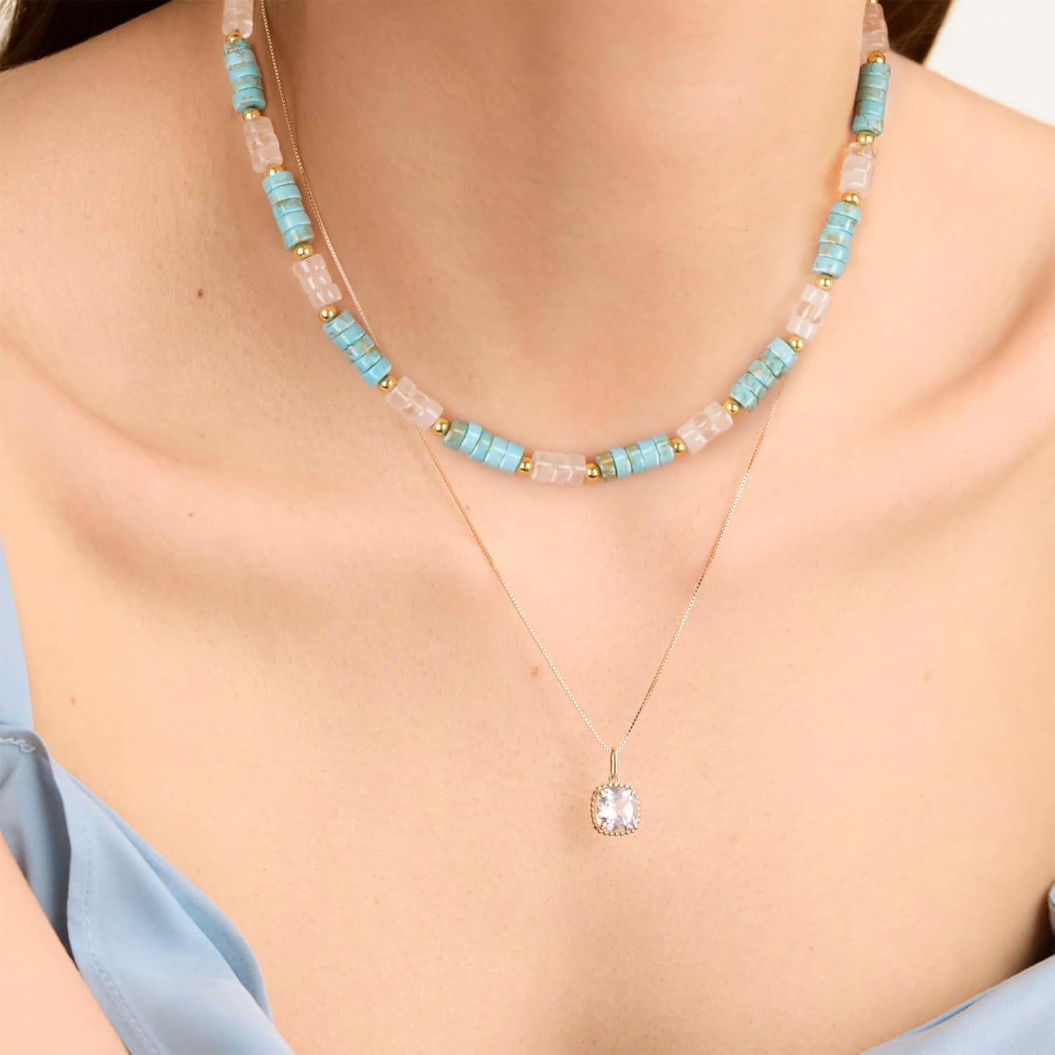 Beaded Necklace for Women, Colorful Boho Beach Handmade Bead Choker, 14K Gold Plated Stackable Bohemian Multicolor Natural Stone Necklace - Image 3