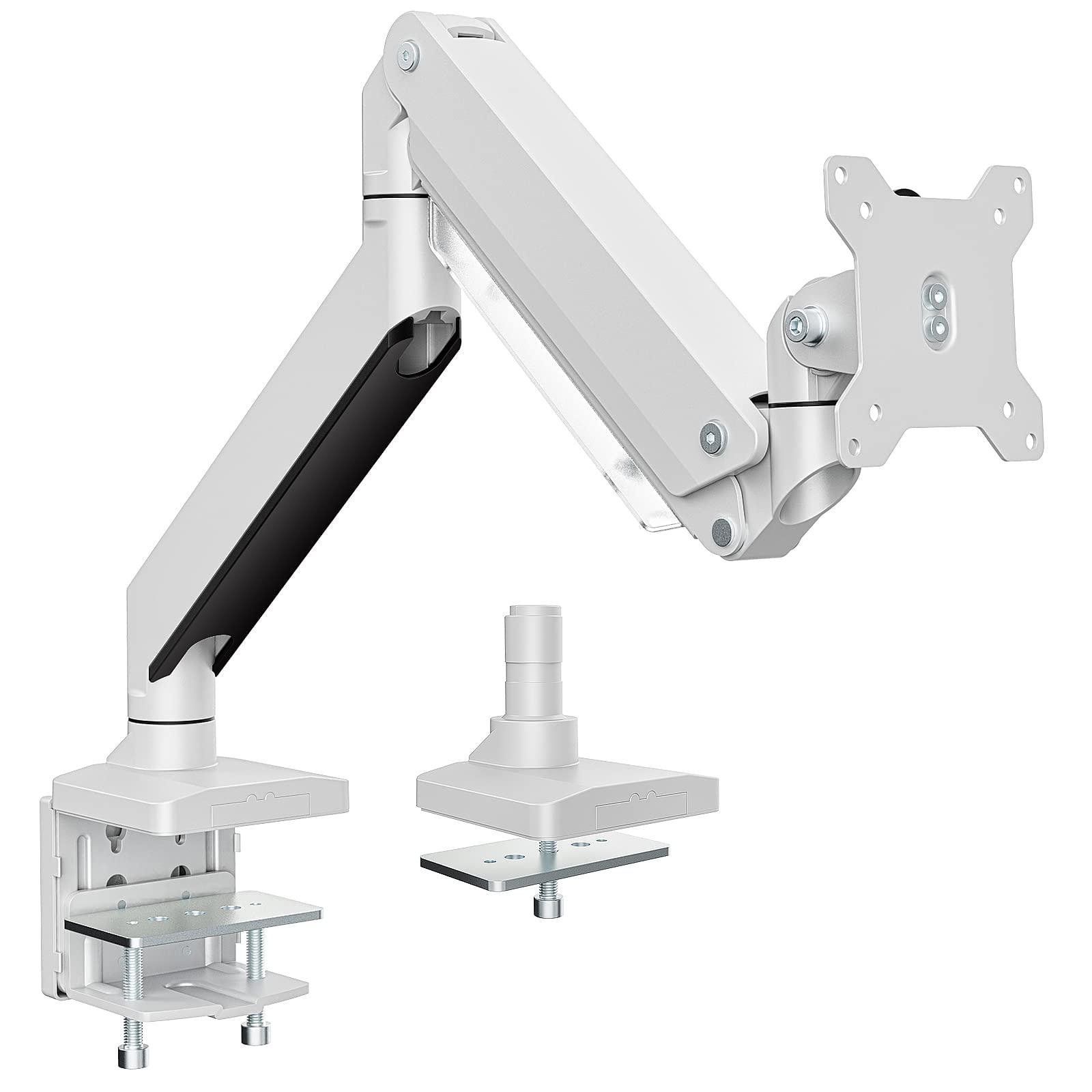 PUTORSEN Braccio per Monitor PC - Heavy Duty Premium Alluminio Supporto da Tavolo Scrivania a Braccio Singolo, LCD e LED 43cm-89cm/17-35, Girevole Regolabile, VESA 75x75-100x100mm da 1kg a 15kg-White